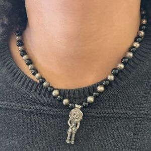 Vintage Sterling Silver Native American Bead Necklace With Sun Kachina Pendant